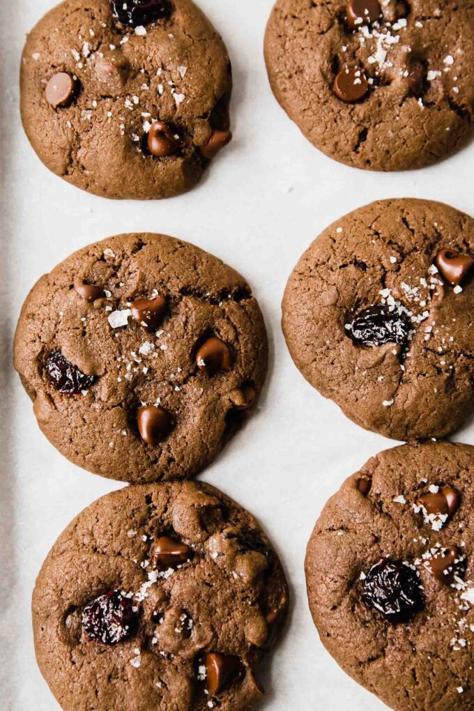 Close up of healthy chocolate cherry soft cookies.