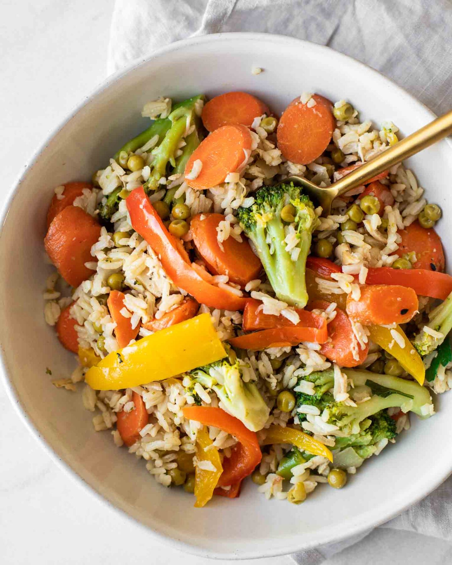 Meat-Free Fried Rice in a white bowl.