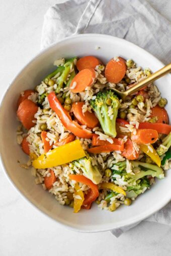 Meat-Free Fried Rice in a white bowl.