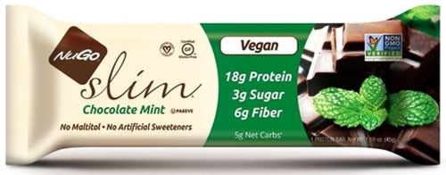 NuGo Slim Protein Bar on a white background.