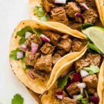 Top shot of Instant Pot Carne Asada Tacos.