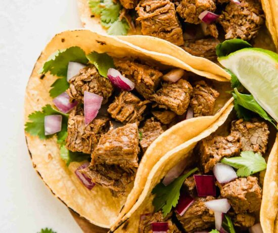 Top shot of Instant Pot Carne Asada Tacos.
