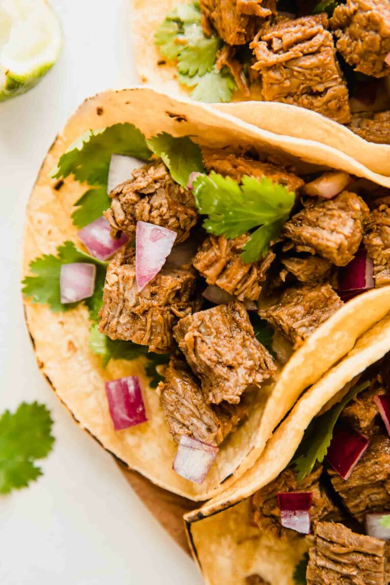 Close up of Instant Pot Carne Asada Tacos