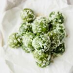 Green tea matcha bites on a plate and napkin.