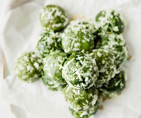 Green tea matcha bites on a plate and napkin.