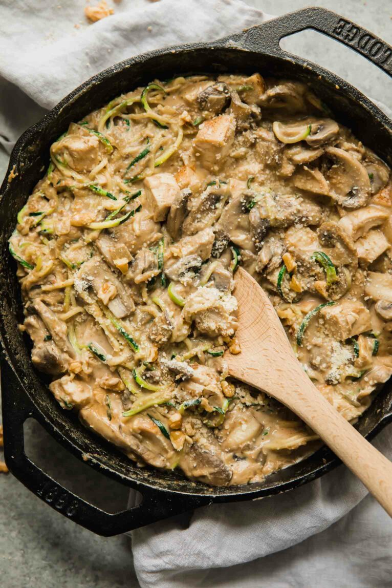 Casserole recipe with chicken and mushrooms.