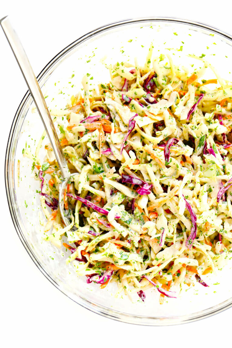 A top shot of a cilantro lime slaw dish.