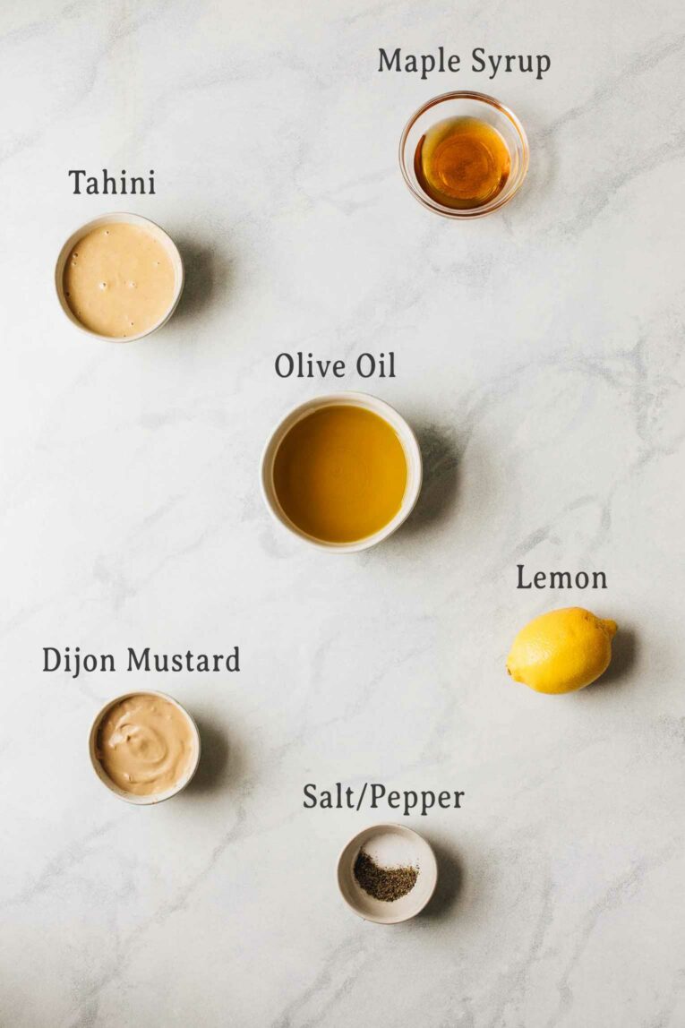 Ingredients for Creamy Lemon Tahini Dressing.