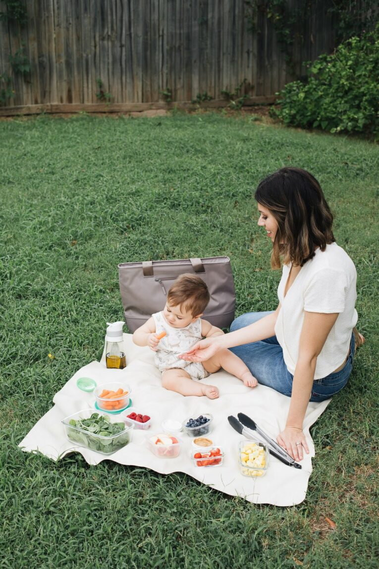 Mom having picnic with baby
