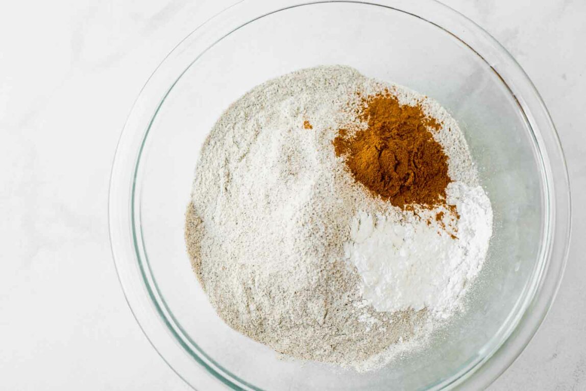 A mixing bowl with mixing flour.