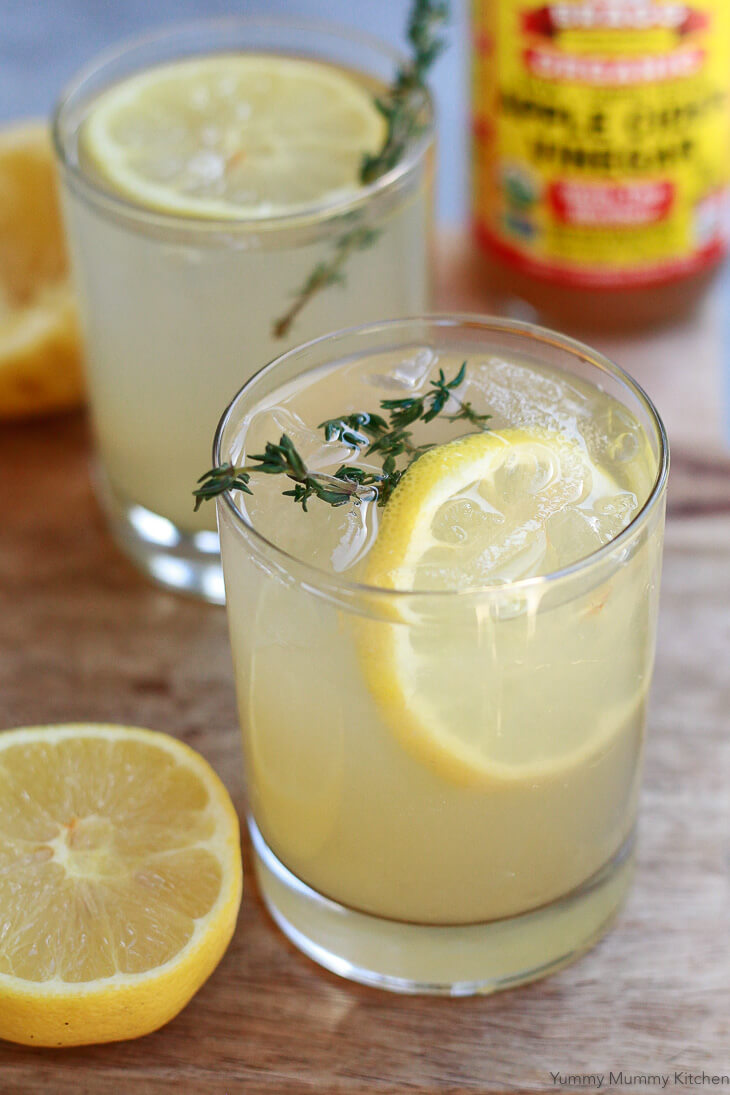 A glass with apple cider vinegar in a drink. 