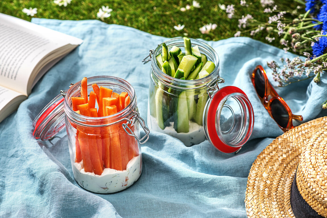 A photo of veggies in a mason jar. 