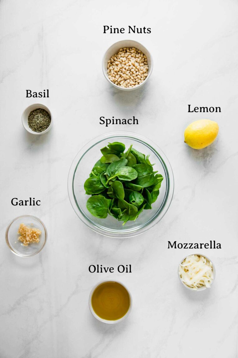 The ingredients for the pesto basil sauce. 