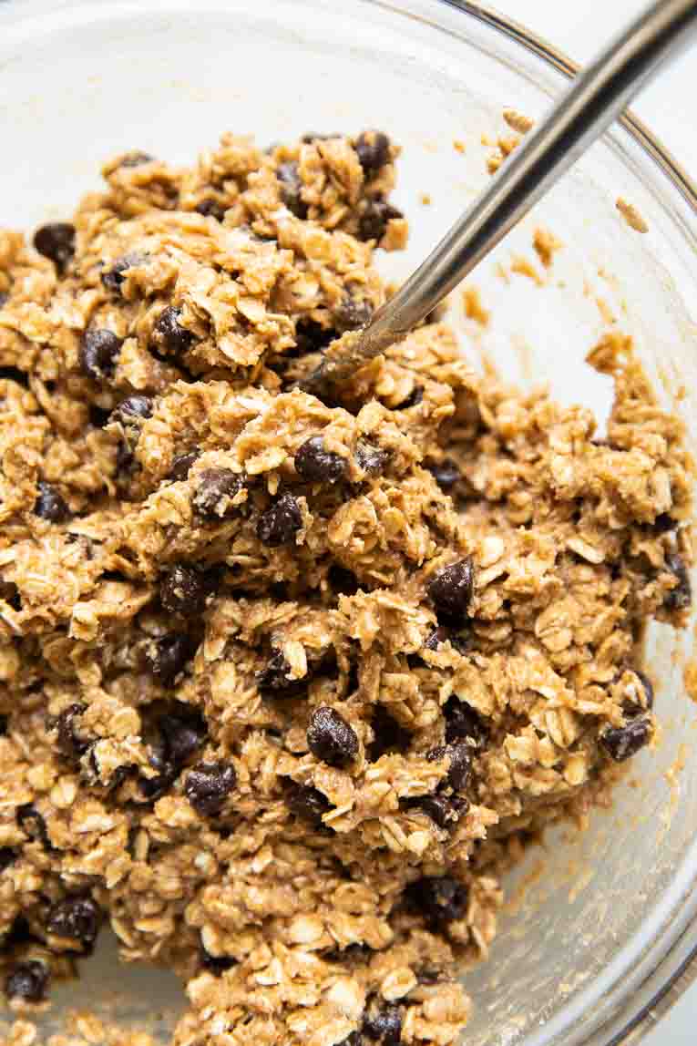 Oatmeal lactation cookie dough in a glass bowl.