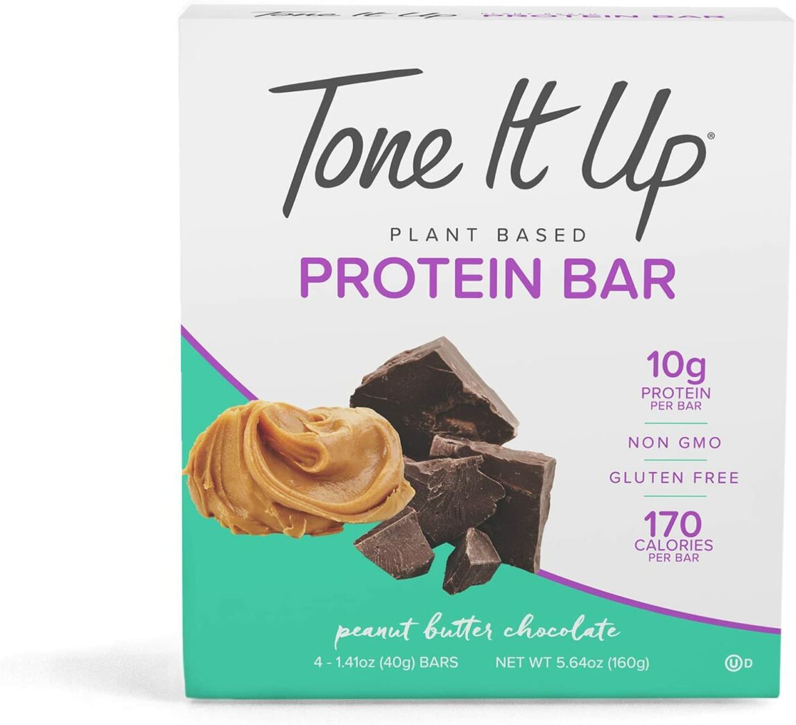 Tone It Up Protein Bars in white packaging.