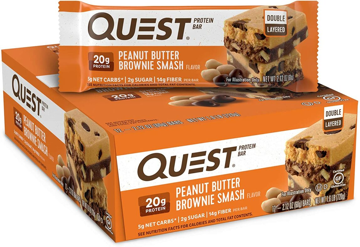 Quest protein bars peanut butter brownie smash.