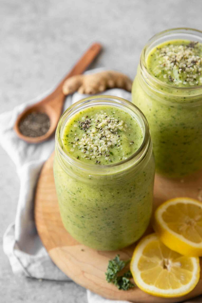Angled shot of Green Apple Detox Smoothies.