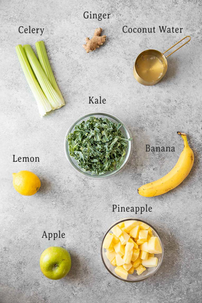 Ingredients for making a detox smoothie recipe.