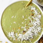Top shot of Matcha Banana Smoothie Bowls.