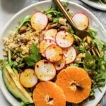 Close up of spicy radish summer quinoa salad.