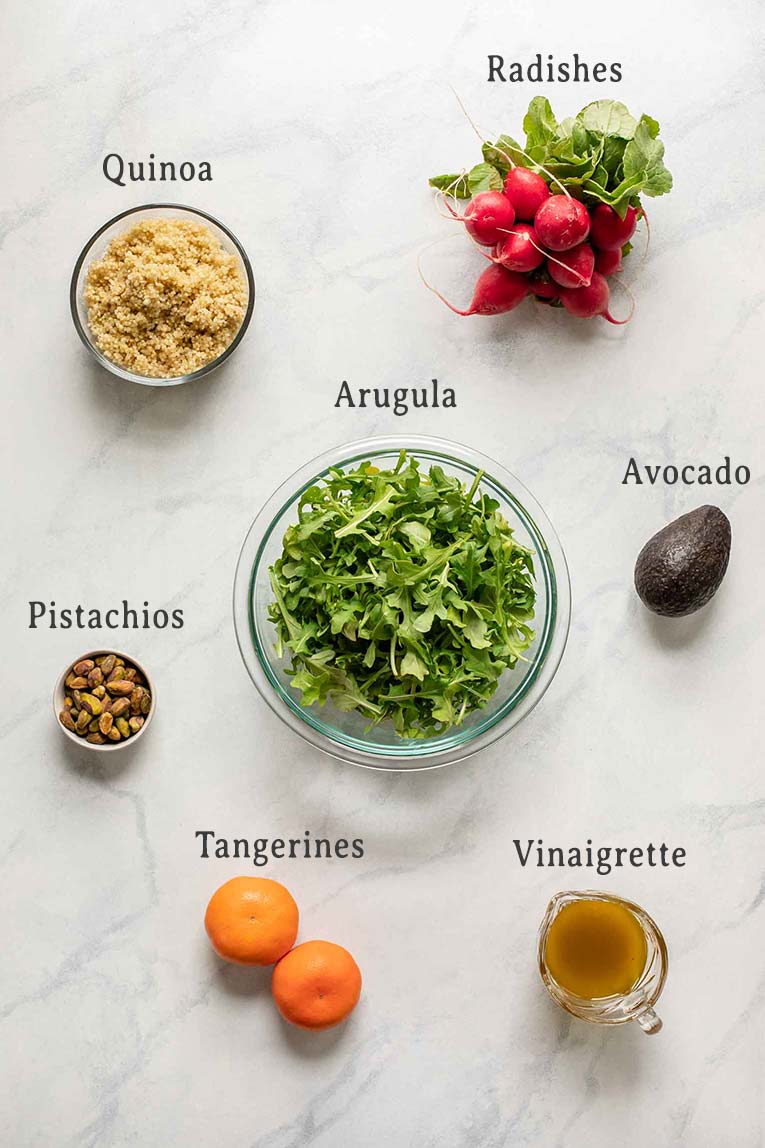 Ingredients for Spicy Radish Summer Quinoa Salad.