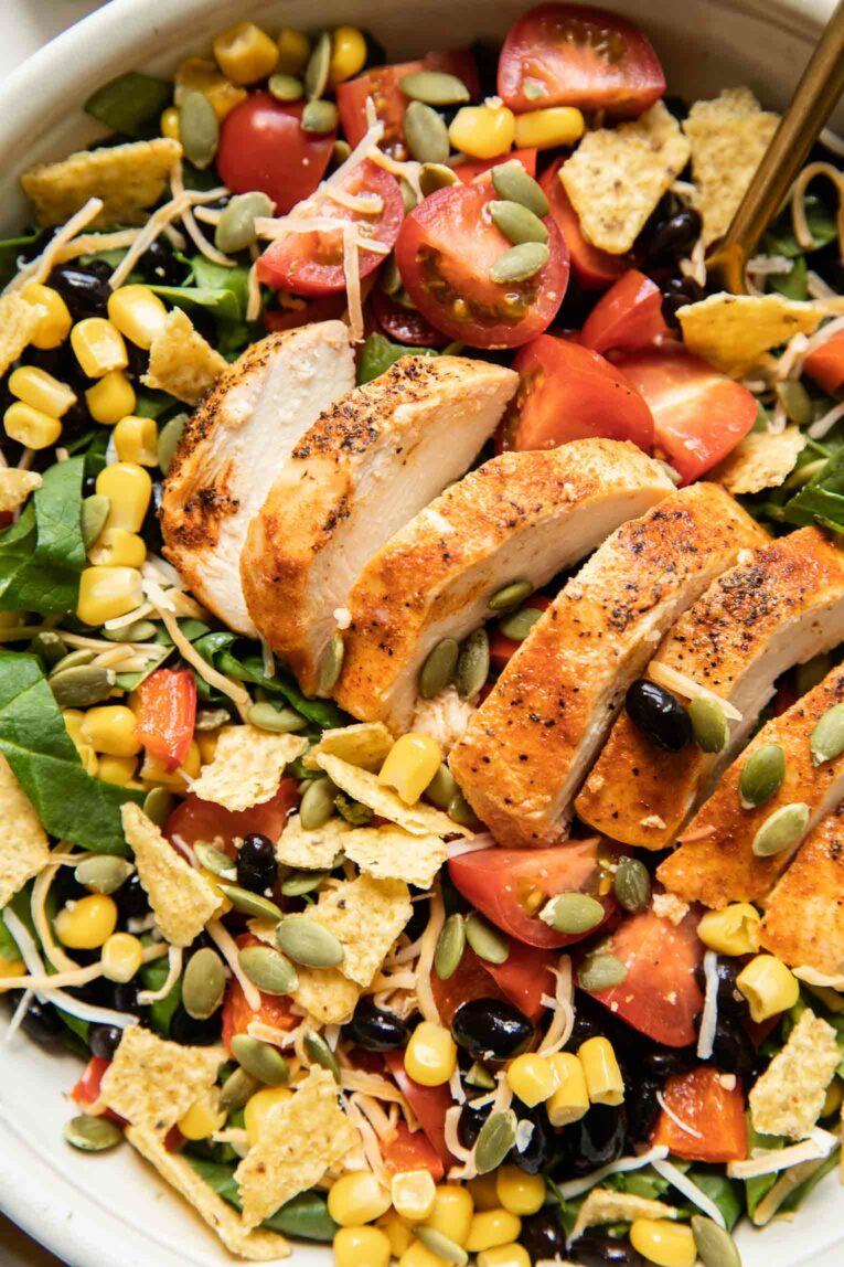 Spicy Southwest Marinated Chicken in a salad.