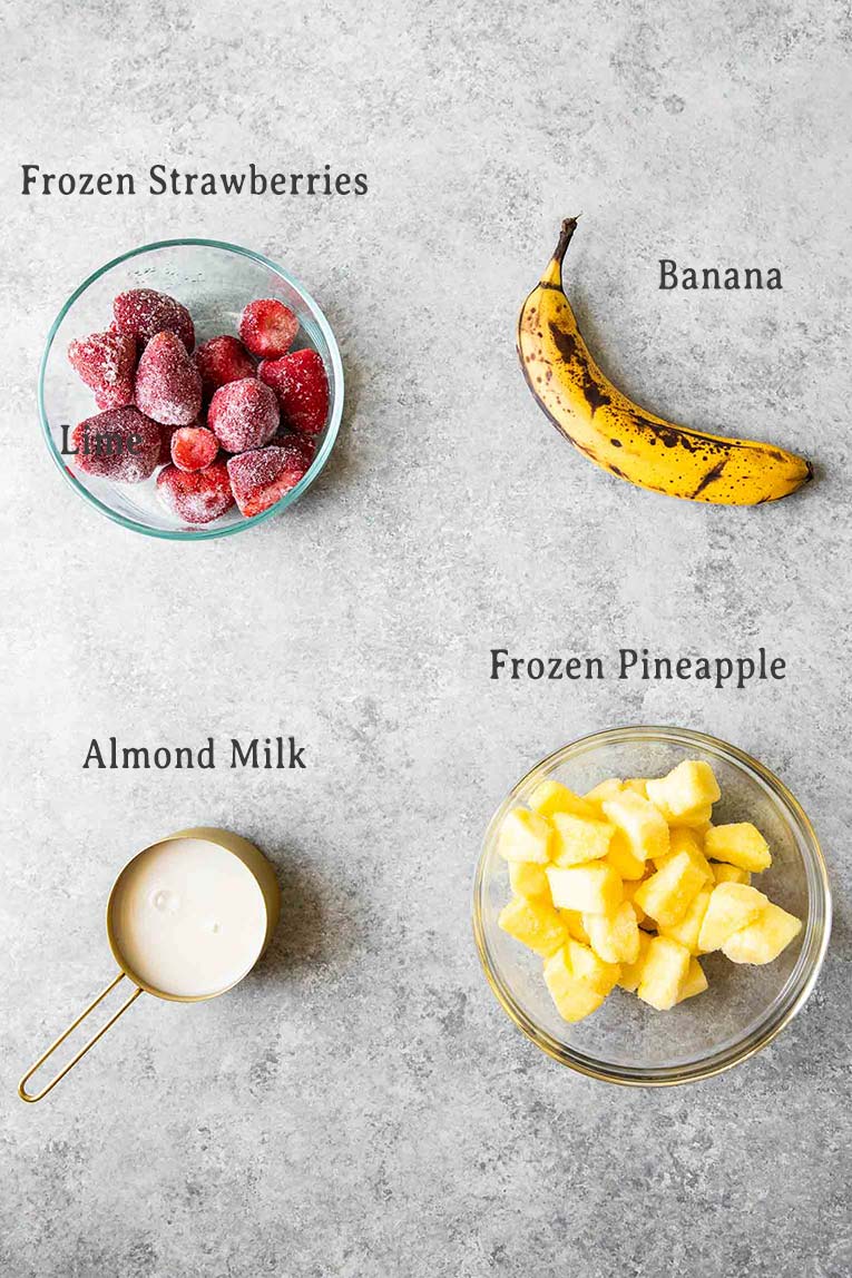 Ingredients for Strawberry Pineapple Smoothie.