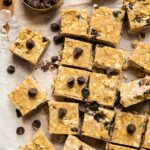Heavenly hunks recipe cut into squares on parchment paper.