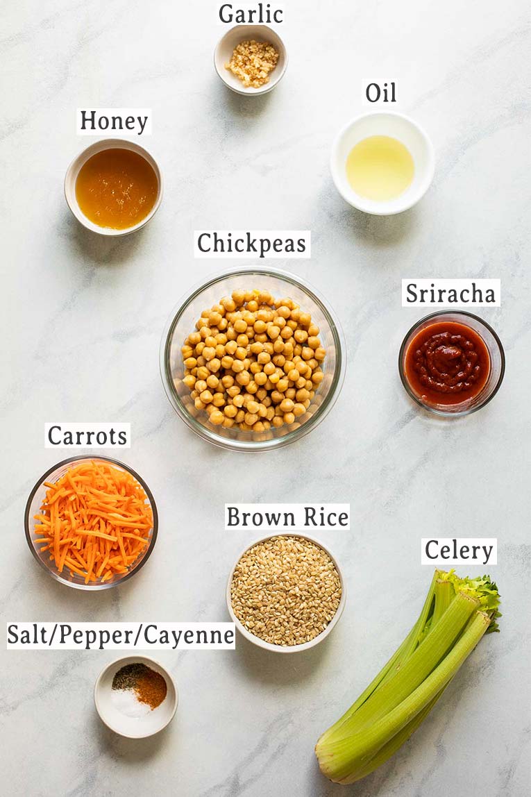 Ingredients for Hot Honey Chickpea Bowls.