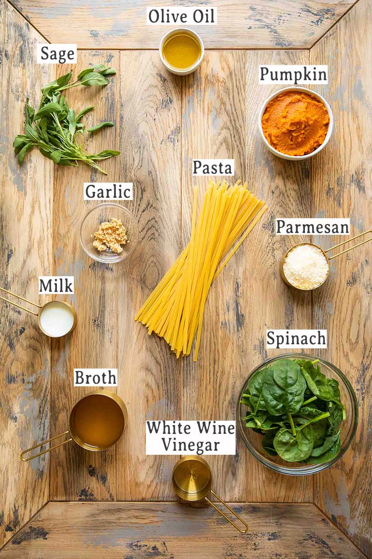 Ingredients for Creamy Pumpkin Pasta Recipe.