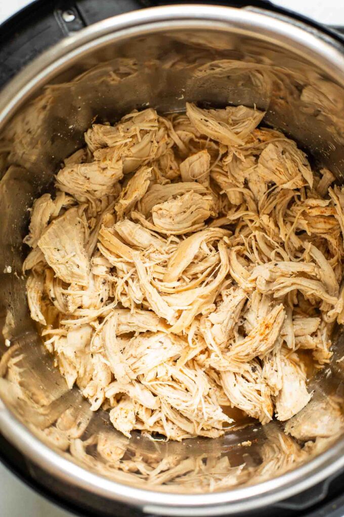 Top shot of Instant Pot Shredded Chicken.