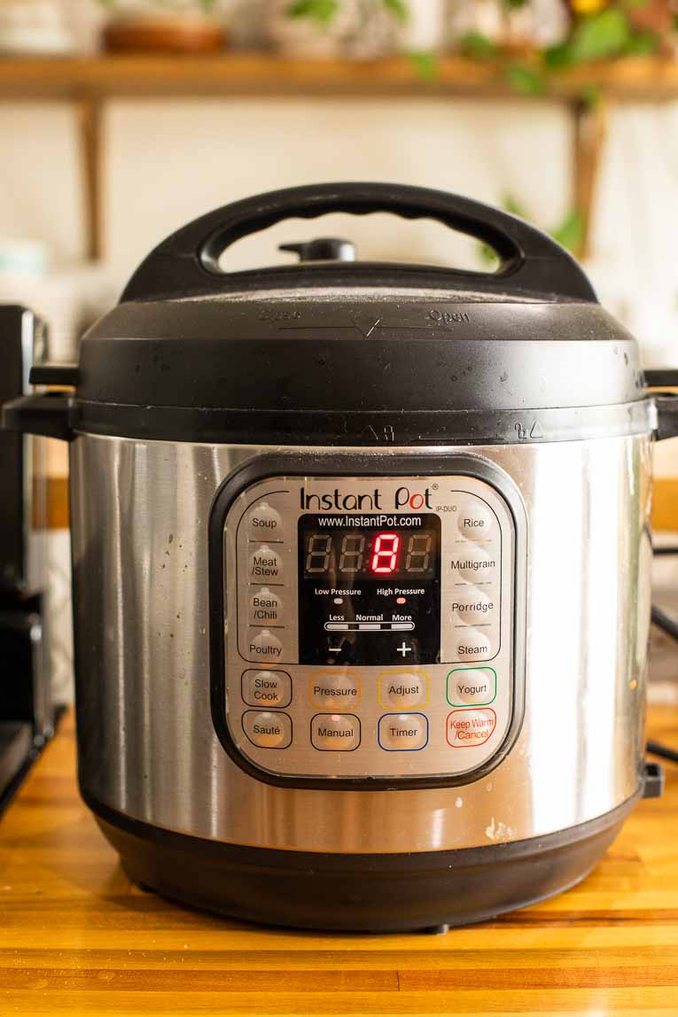 Instant Pot that's set to high pressure for 8 minutes.