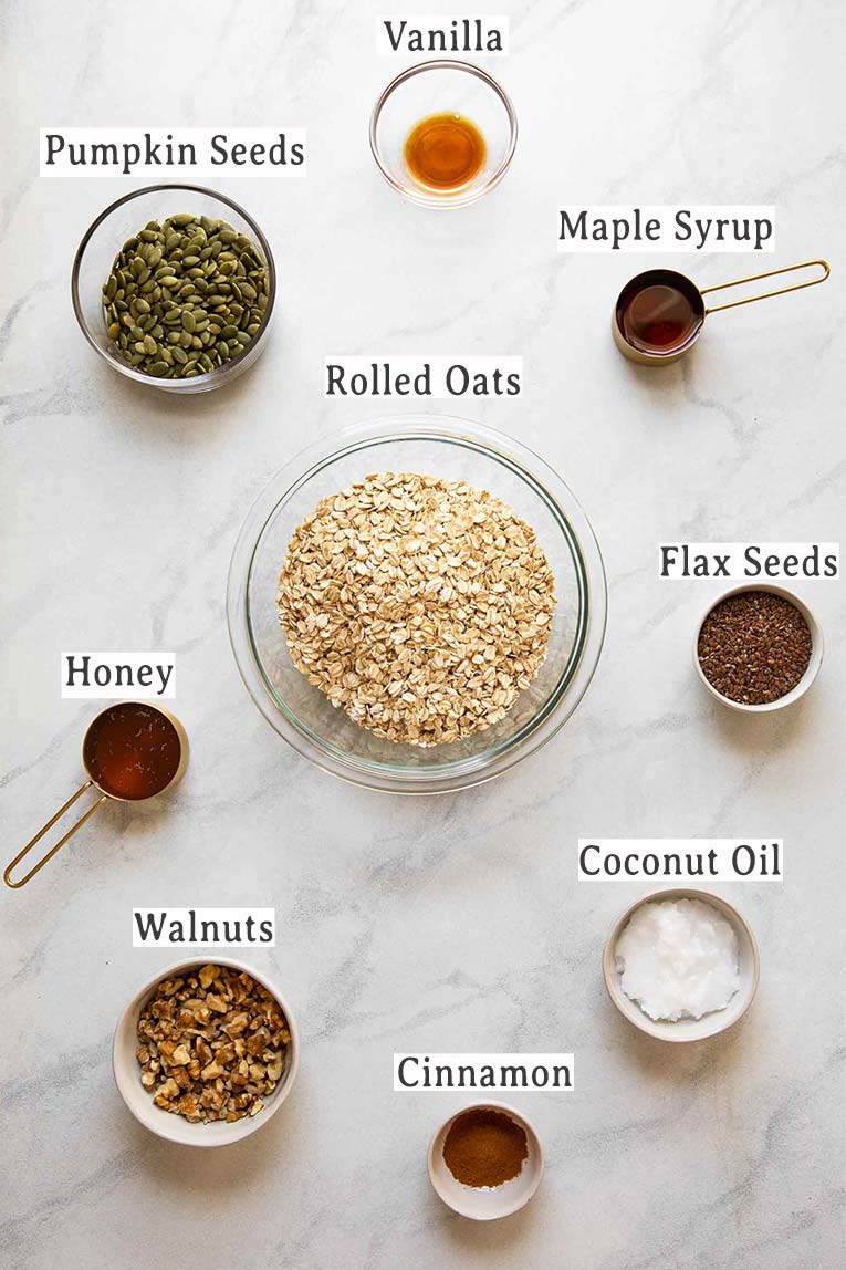 Ingredients for Pumpkin Flax Granola Recipe.