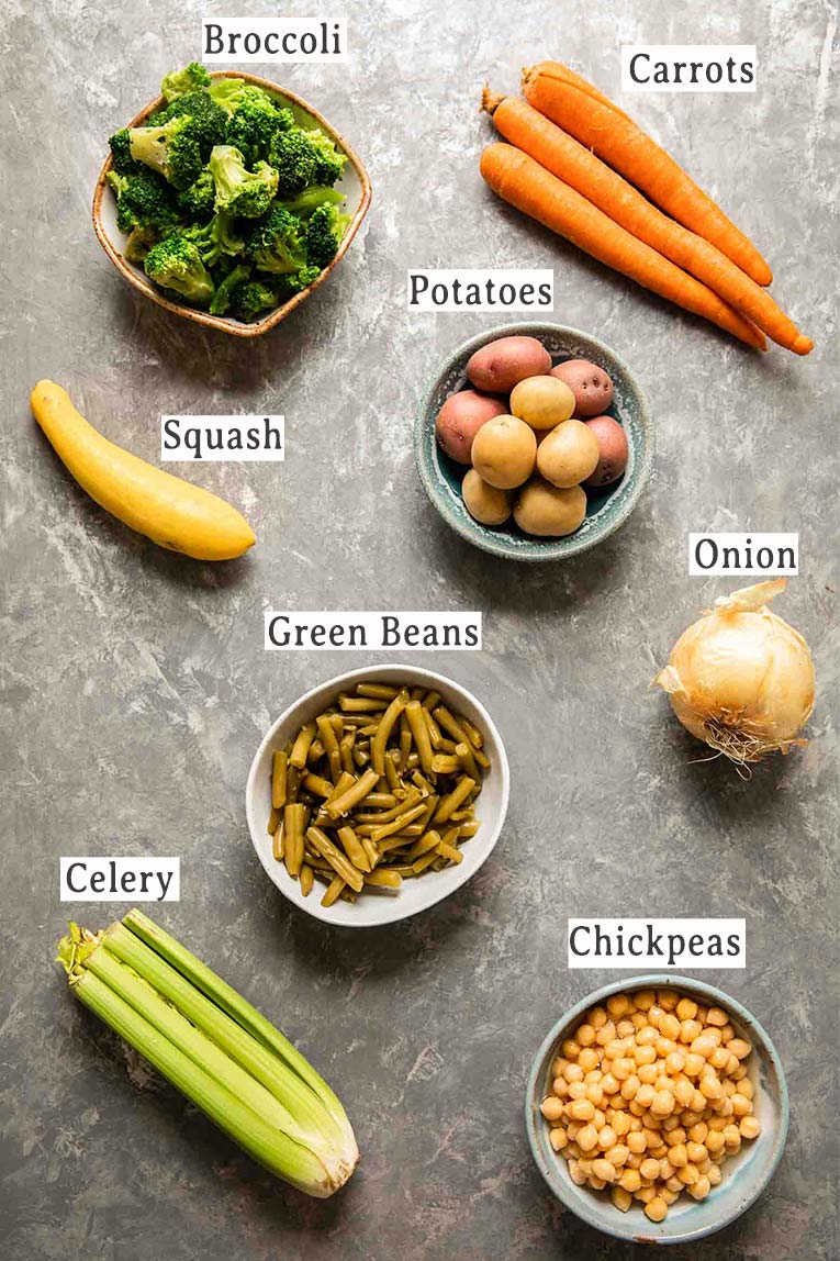Vegetables in crockpot vegetable soup.