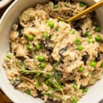 Close up of Instant Pot Mushroom Risotto in a bowl.