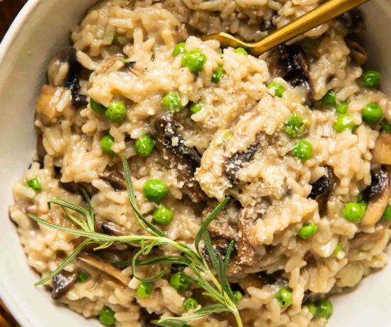 Close up of Instant Pot Mushroom Risotto in a bowl.