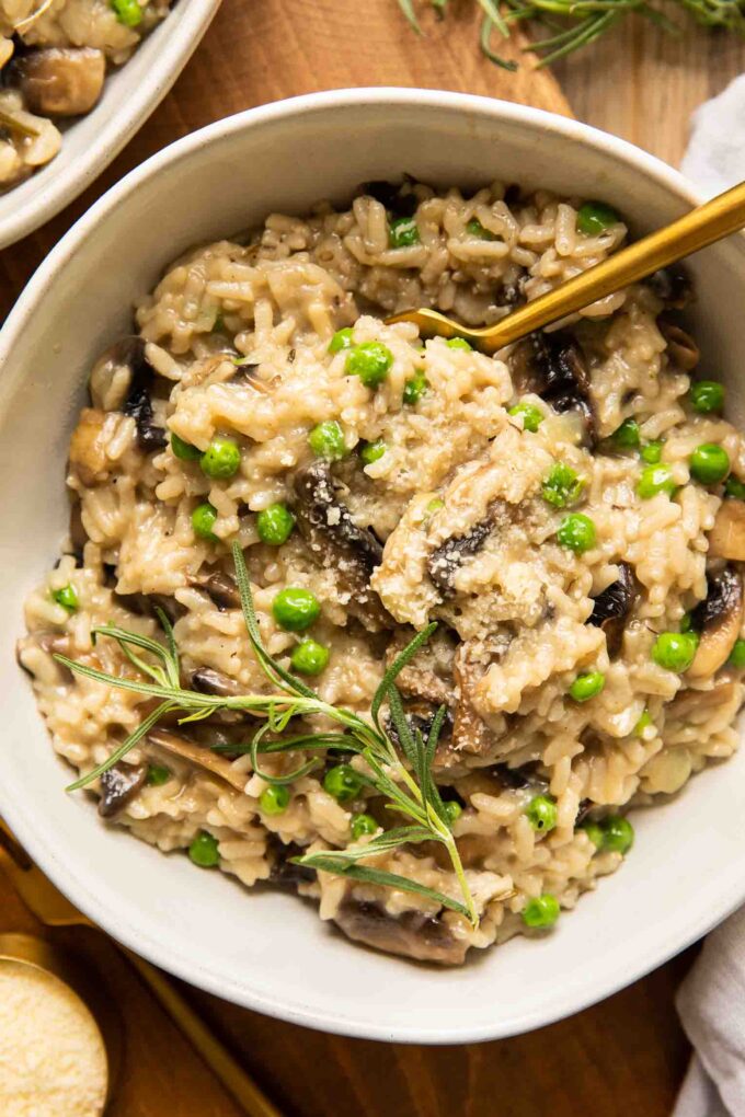 Close up of Instant Pot Mushroom Risotto in a bowl.