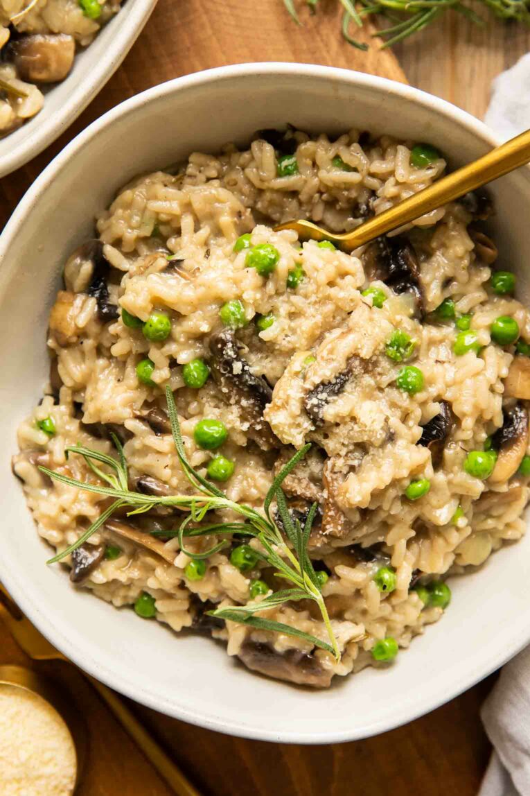 Close up of Instant Pot Mushroom Risotto in a bowl.