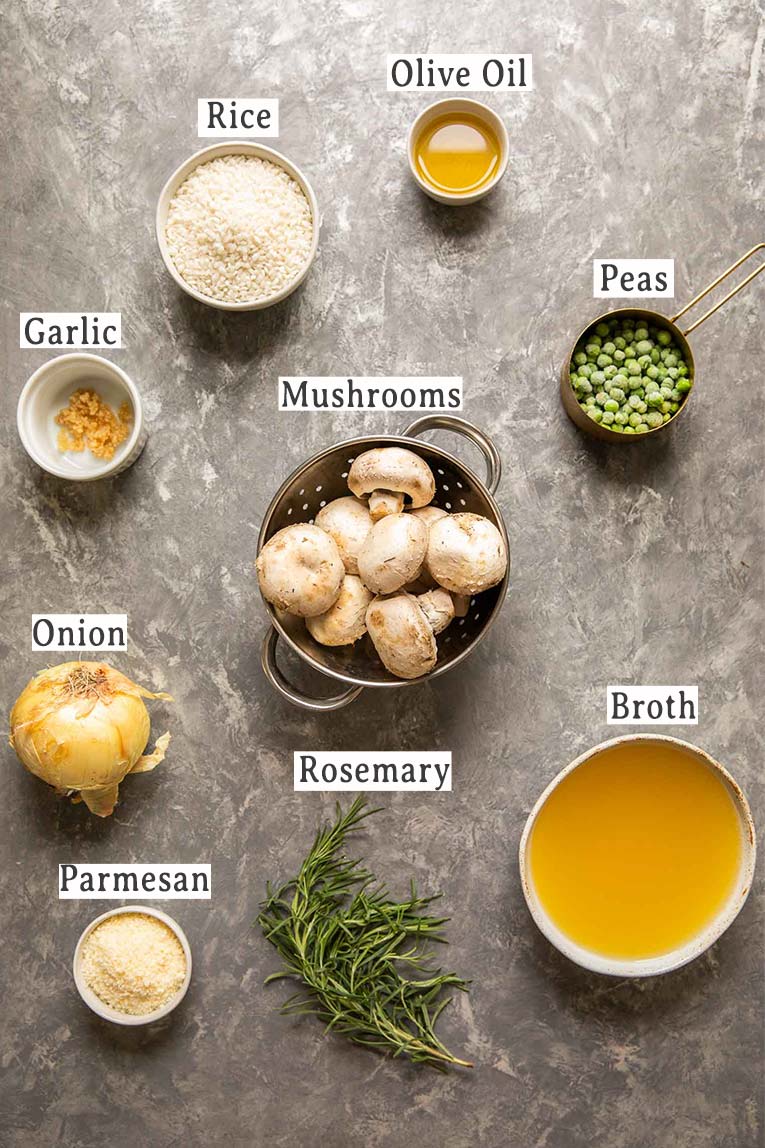 Ingredients for Instant Pot Mushroom Risotto recipe.