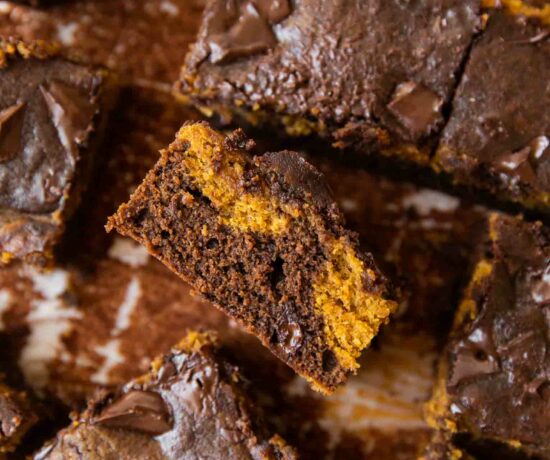 Close up of pumpkin brownies.