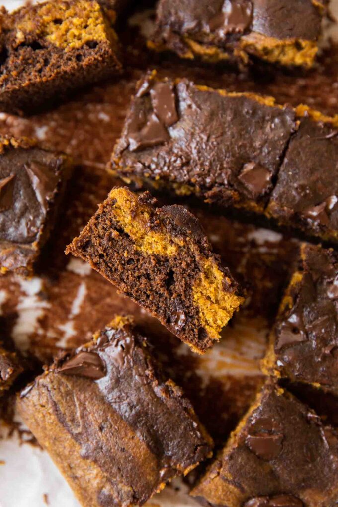 Close up of pumpkin brownies.