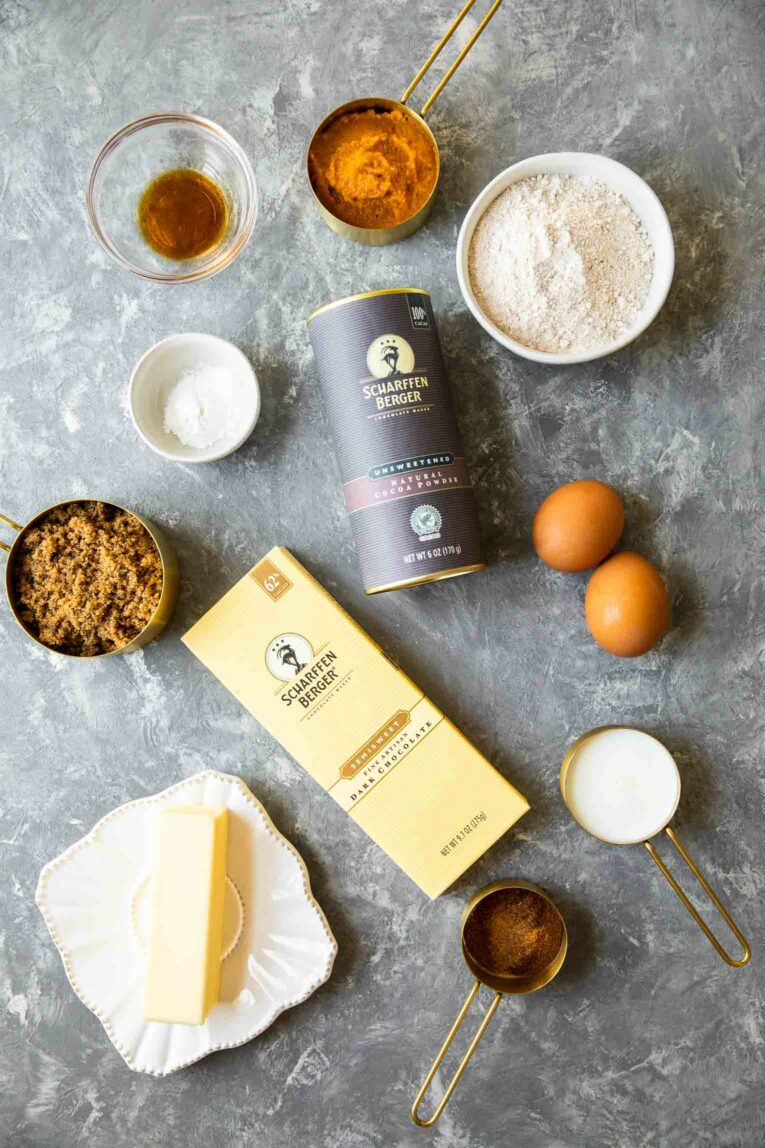 Ingredients for pumpkin brownies.