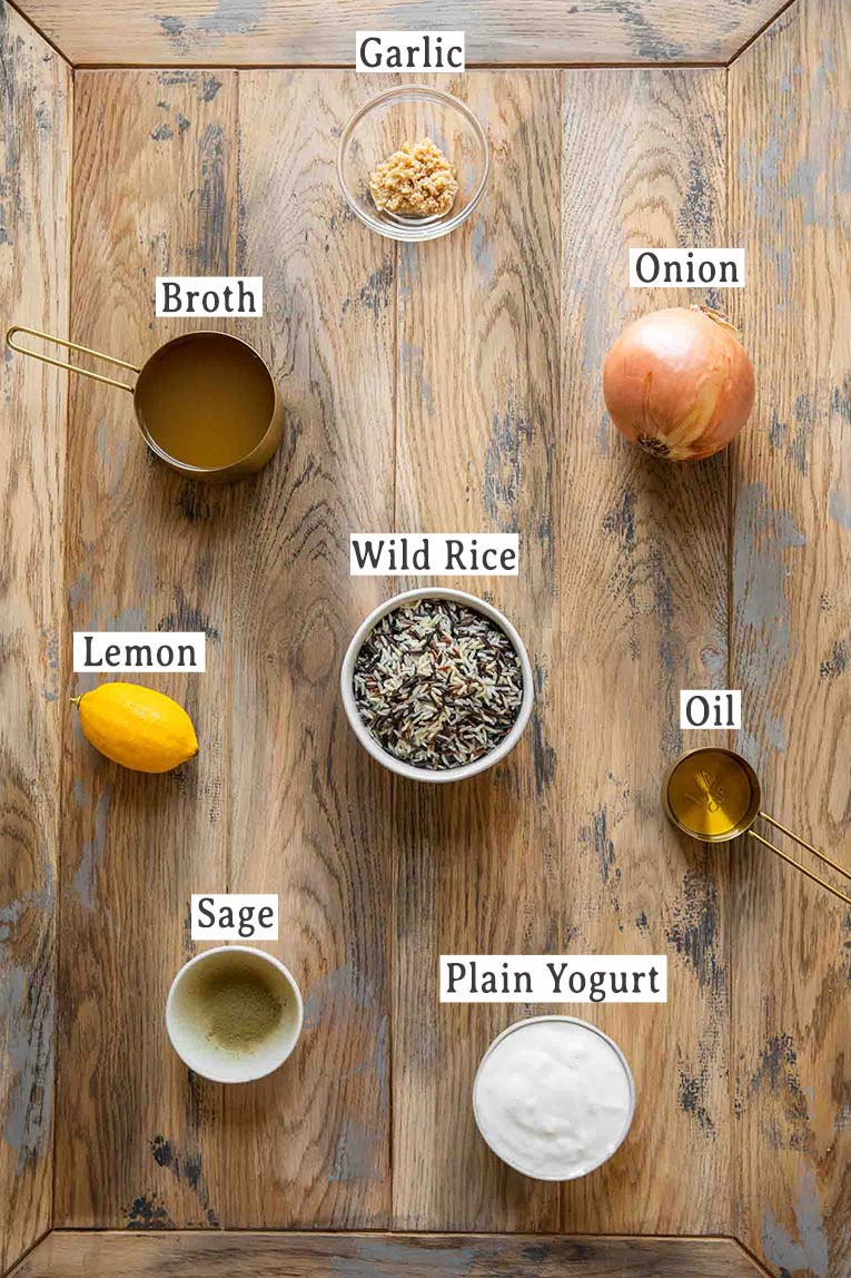 Ingredients for creamy turkey wild rice soup.