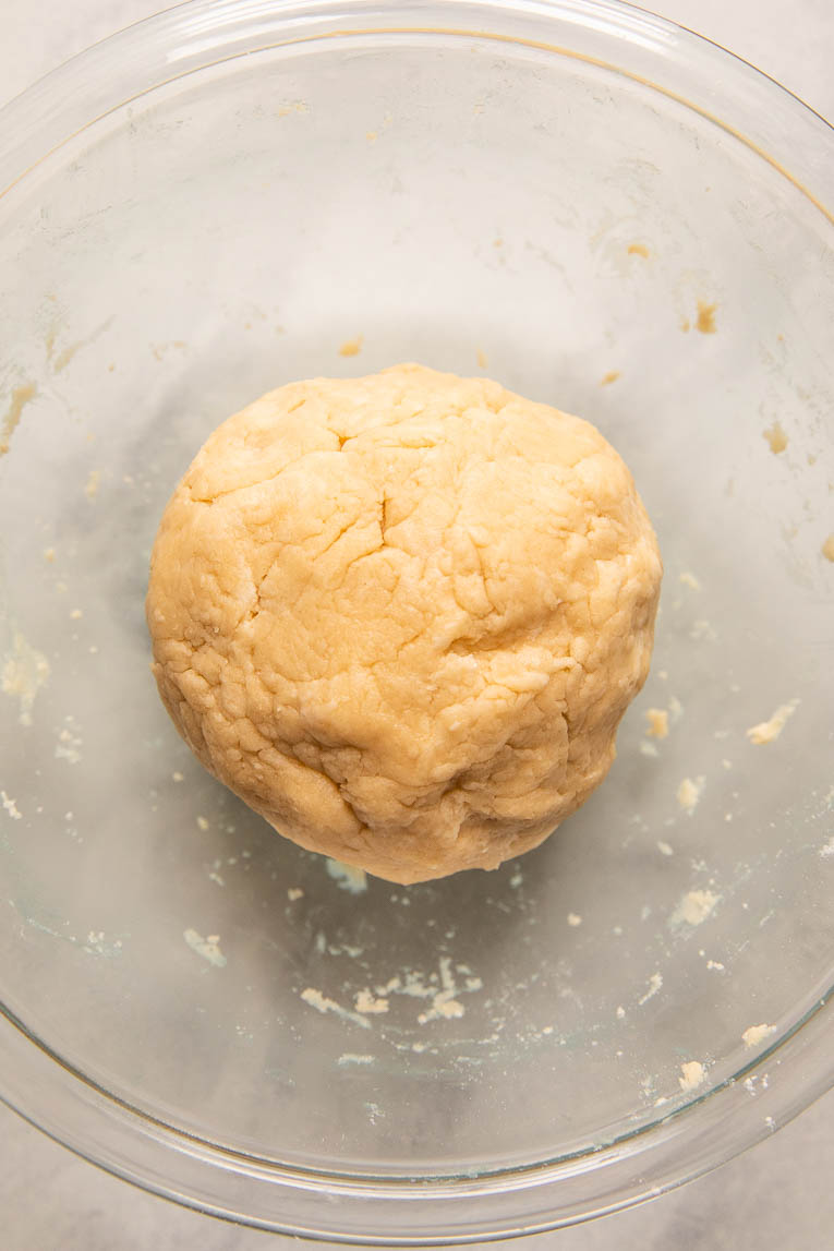 Vegan pie dough rolled into a ball.