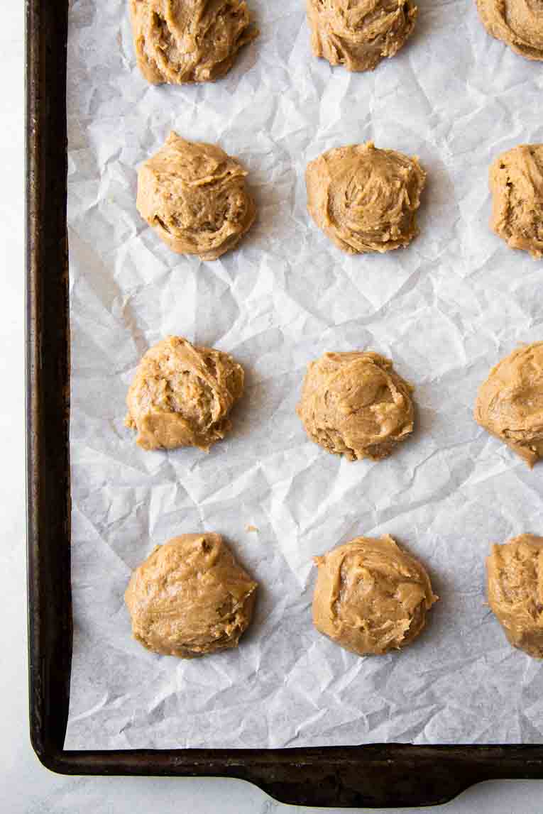 Eggnog cookie dough on a baking sheet.