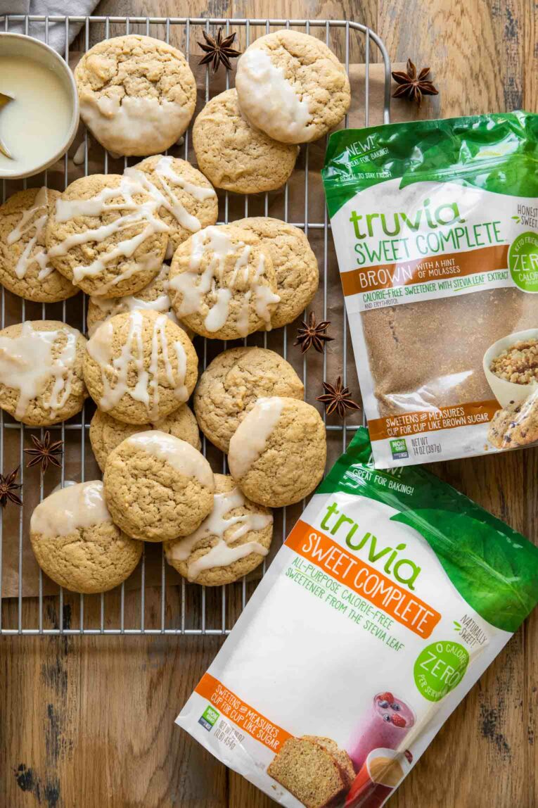Top shot of eggnog cookies with Truvia Sweet Complete.