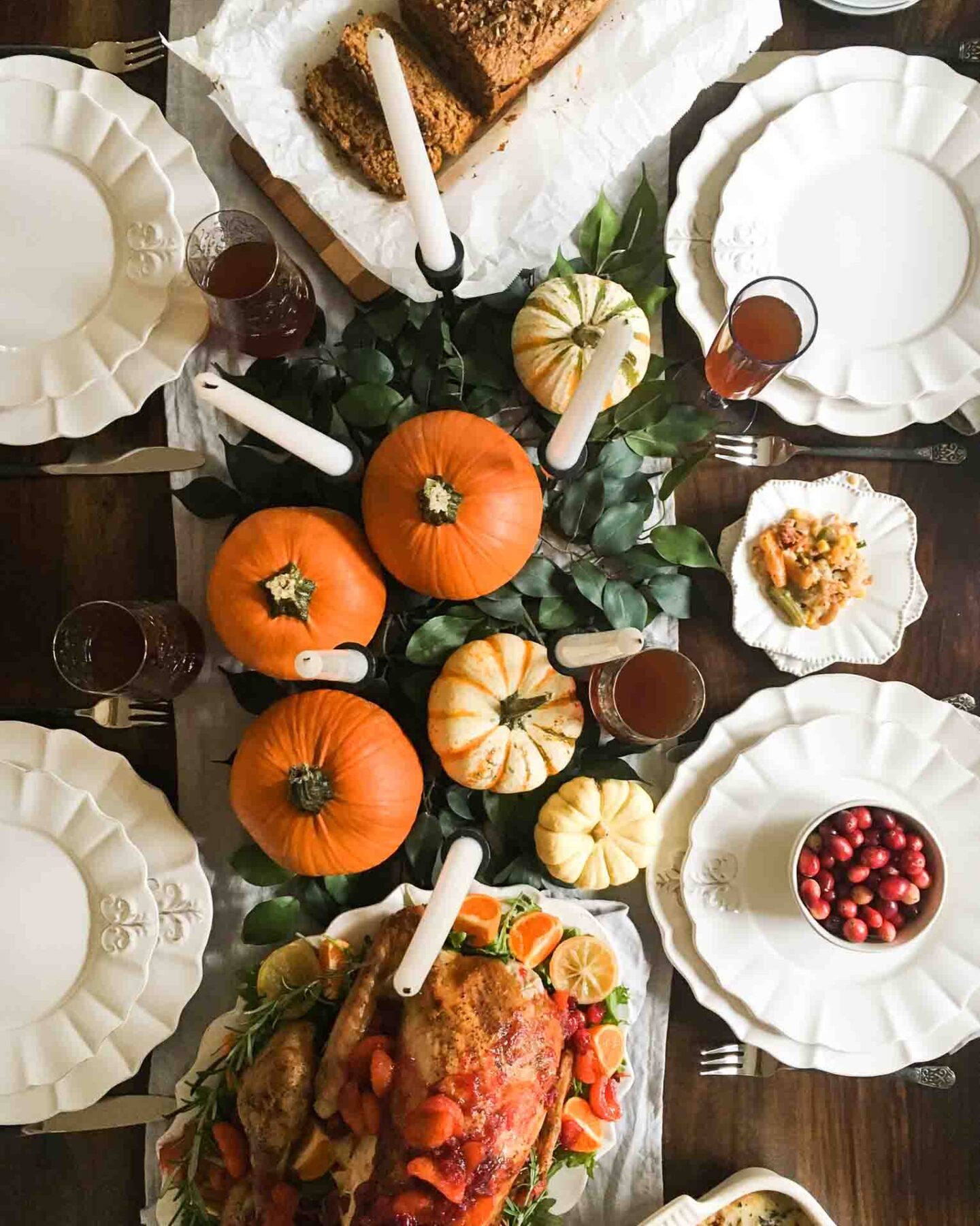 Thanksgiving recipes on a beautiful tablescape.