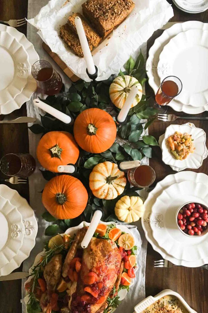 Thanksgiving recipes on a beautiful tablescape.