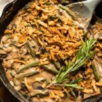 Top shot of the best vegan green bean casserole dish.