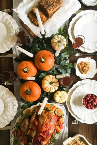 Thanksgiving recipes on a beautiful tablescape.